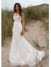 Cap Sleeves Ivory Lace Tulle Pearl Buttons Back Wedding Dress
